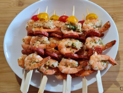 Brochettes De Crevettes Et Chorizo à La Plancha - Tatagateau